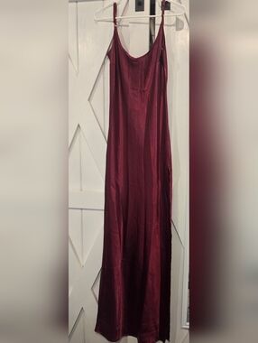 SukiSo Satin Long Red Slip Dress High Slit Medium